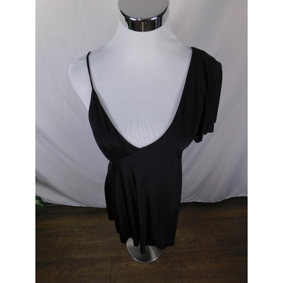 Silence + Noise Black One Shoulder Asymmetrical Surplice Dress Glam Witch - Picture 3 of 12
